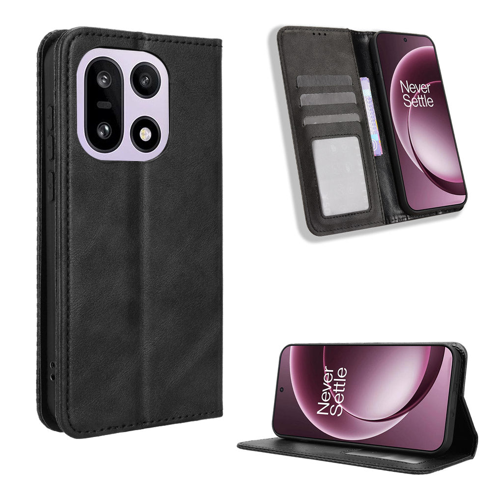 For OnePlus 15 5G Leather Case Wallet Stand Retro Texture Phone Cover