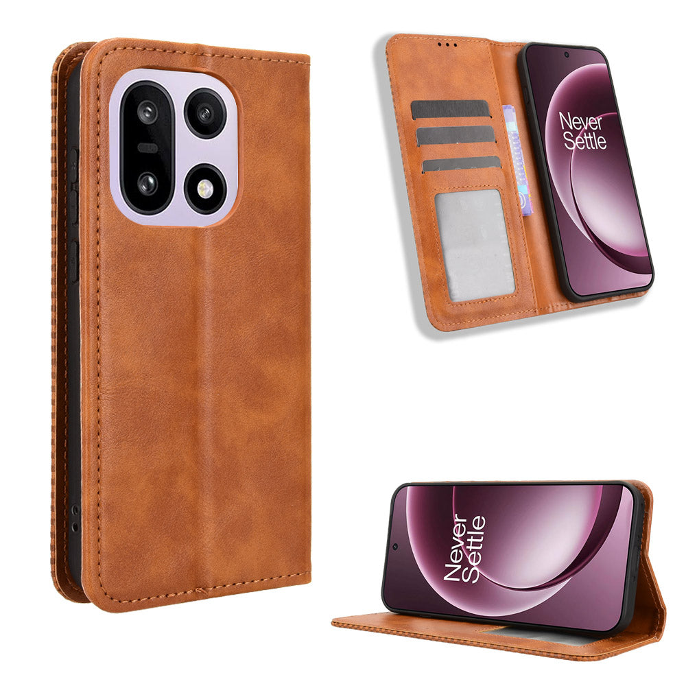 For OnePlus 15 5G Leather Case Wallet Stand Retro Texture Phone Cover