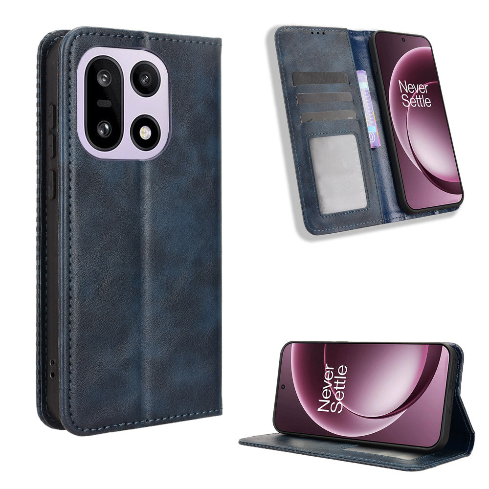 Til OnePlus 15 5G Læder Cover Pung Stativ Retro Tekstur Telefoncover