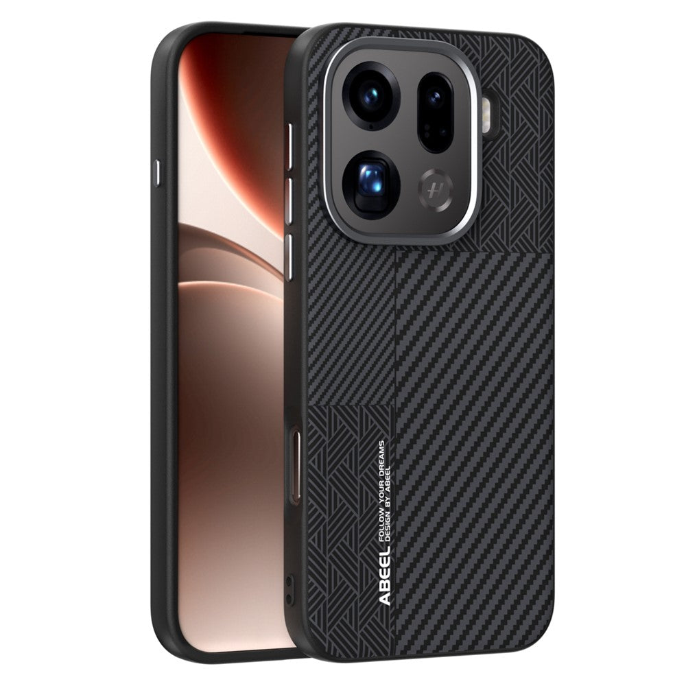 ABEEL magnetisk cover til Oppo Find X9 Pro 5G, PC + TPU + aluminiumslegering + PU-læder, slankt mobilcover