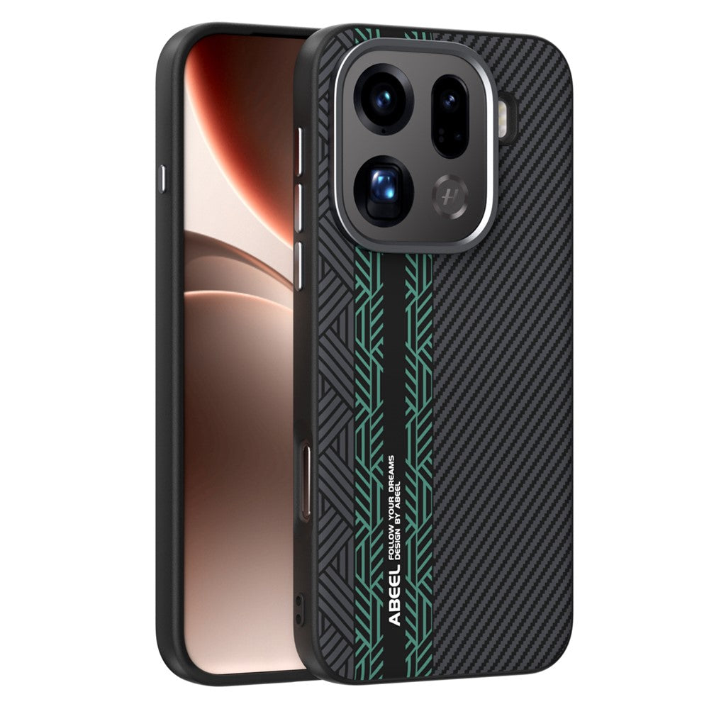 ABEEL magnetisk cover til Oppo Find X9 Pro 5G, PC + TPU + aluminiumslegering + PU-læder, slankt mobilcover