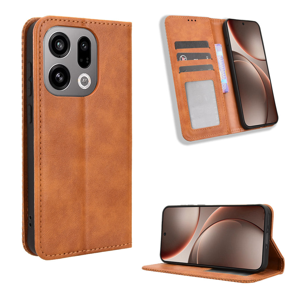 Oppo Find X9 5G Läderfodral Plånboksfodral Retro Textur mobilskal