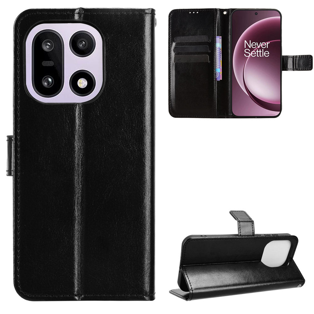 OnePlus 15 5G PU-läderskal med rem Crazy Horse Texture Phone Wallet Cover