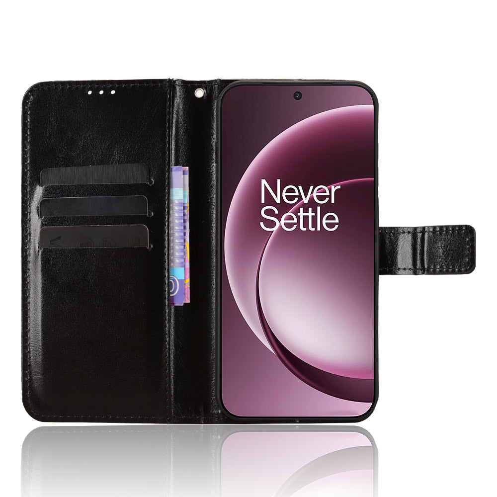 OnePlus 15 5G PU-läderskal med rem Crazy Horse Texture Phone Wallet Cover