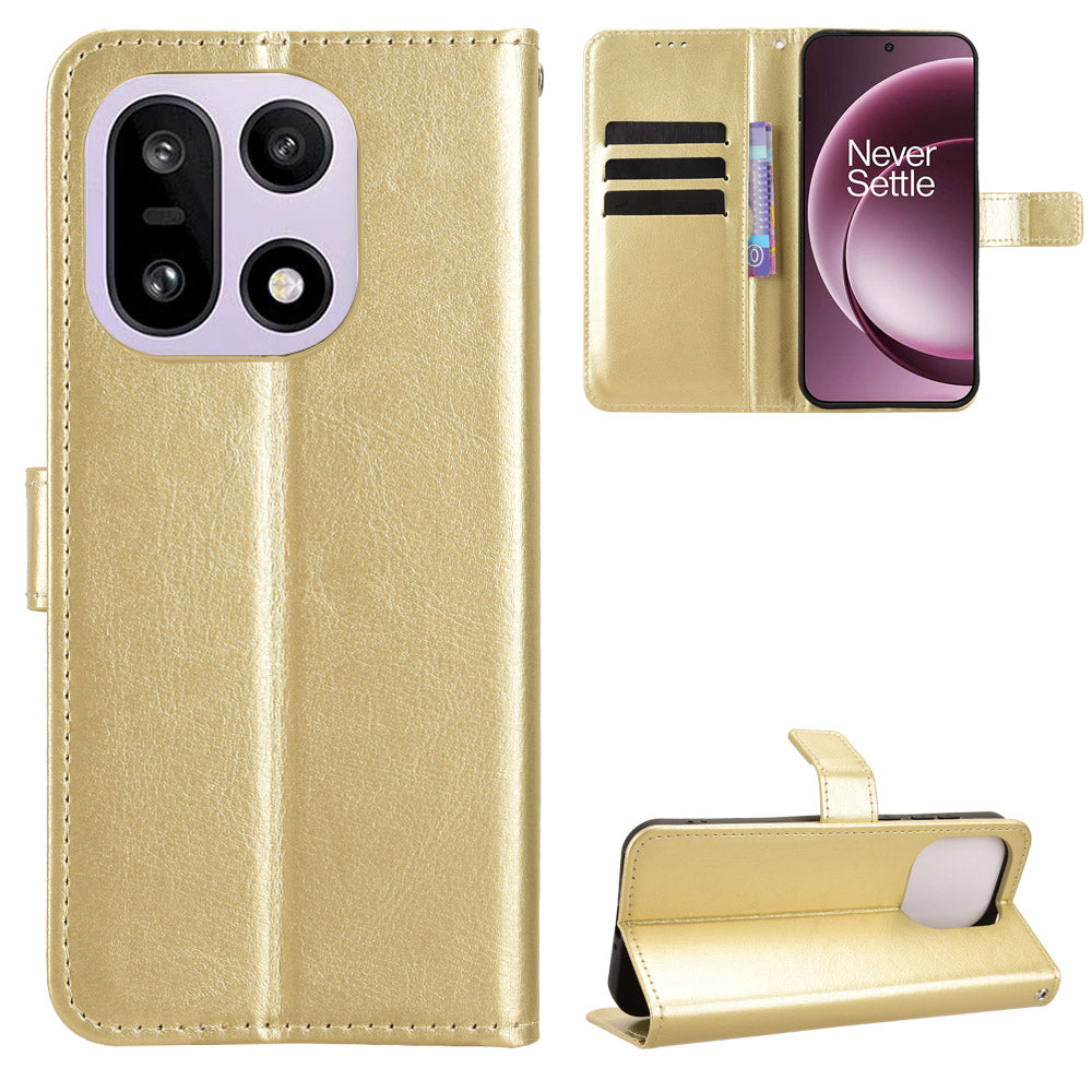 OnePlus 15 5G PU-läderskal med rem Crazy Horse Texture Phone Wallet Cover