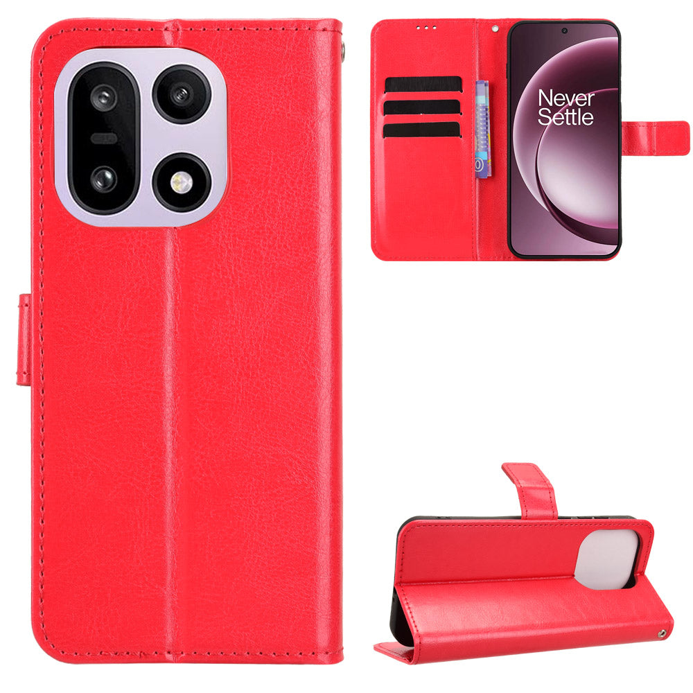OnePlus 15 5G PU-läderskal med rem Crazy Horse Texture Phone Wallet Cover