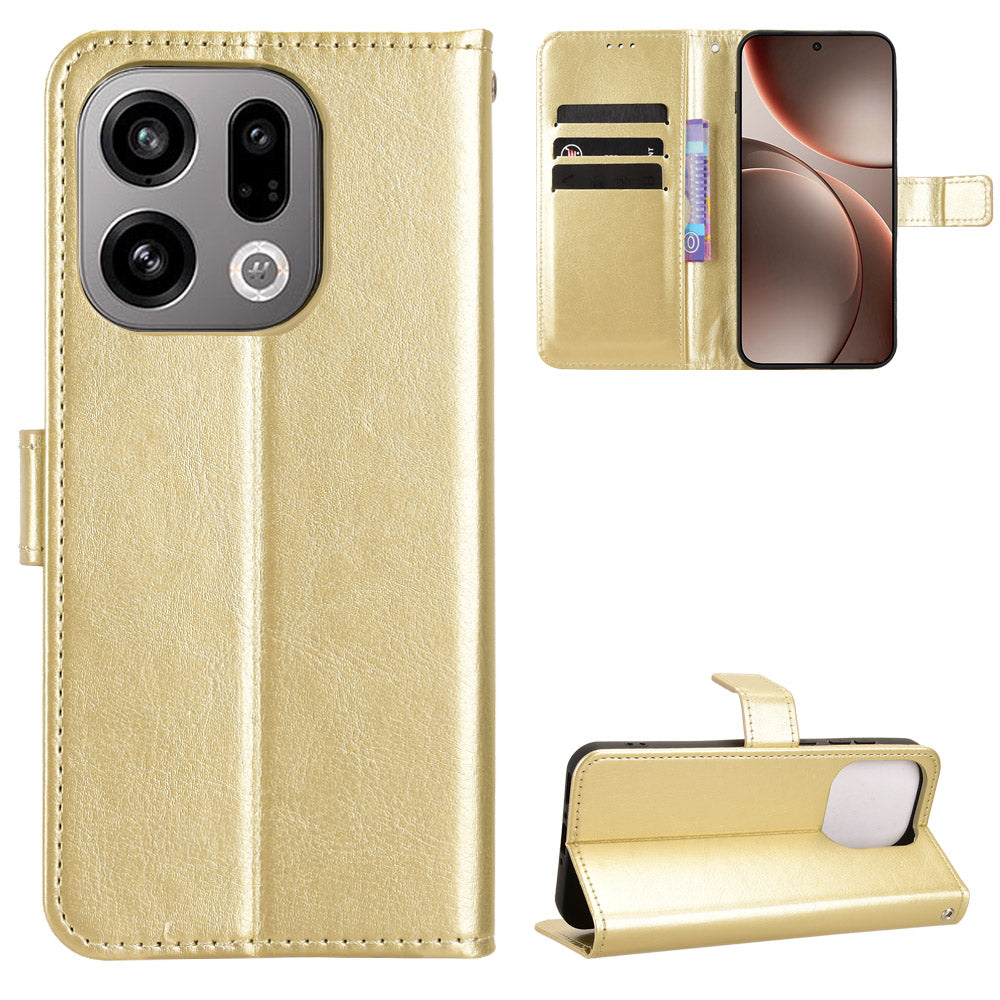 For Oppo Find X9 5G PU Leather Case with Strap Crazy Horse Texture Phone Wallet Cover