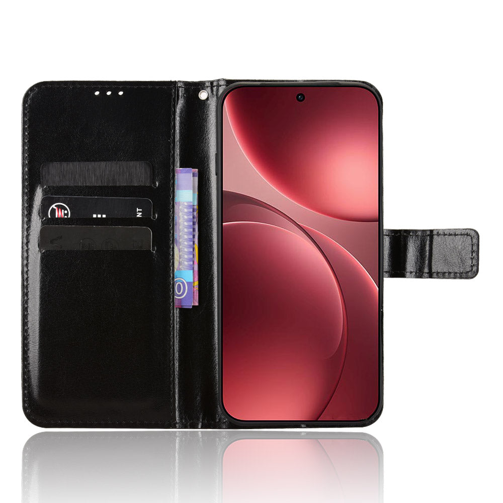 For Oppo Find X9 Pro 5G PU Leather Case with Strap Crazy Horse Texture Phone Wallet Cover