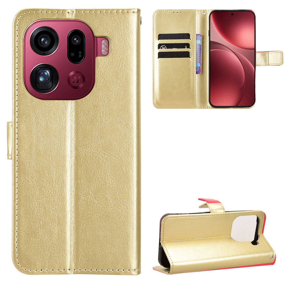For Oppo Find X9 Pro 5G PU Leather Case with Strap Crazy Horse Texture Phone Wallet Cover