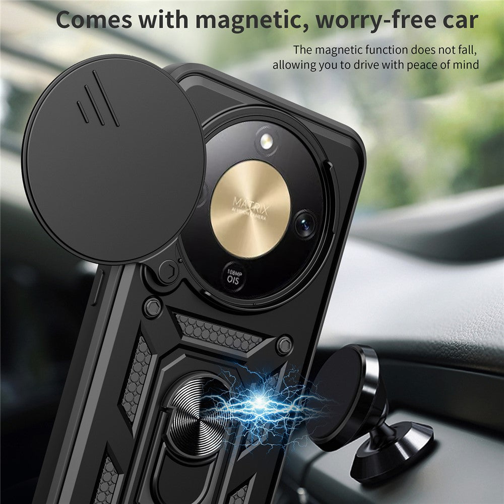 For Honor Magic8 Lite 5G / X9d 5G / X70 5G Case with Slide Camera Lid PC + TPU Kickstand Phone Cover