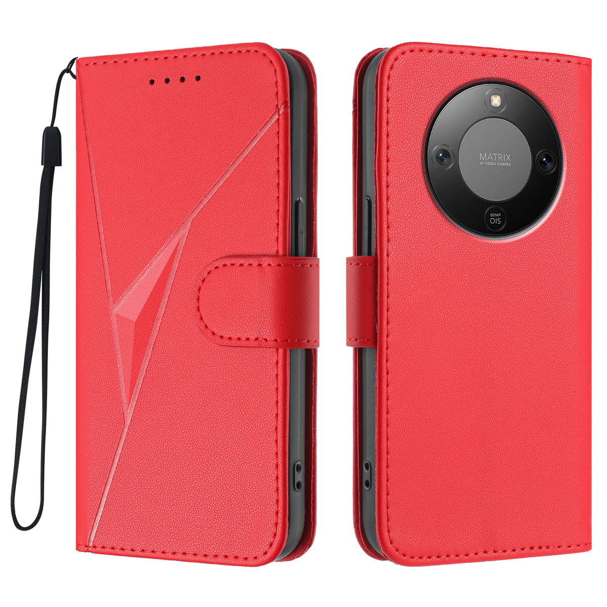 For Honor Magic8 Lite 5G / X9d 5G / X70 5G Case Triangle Imprint Leather Phone Cover with Lanyard