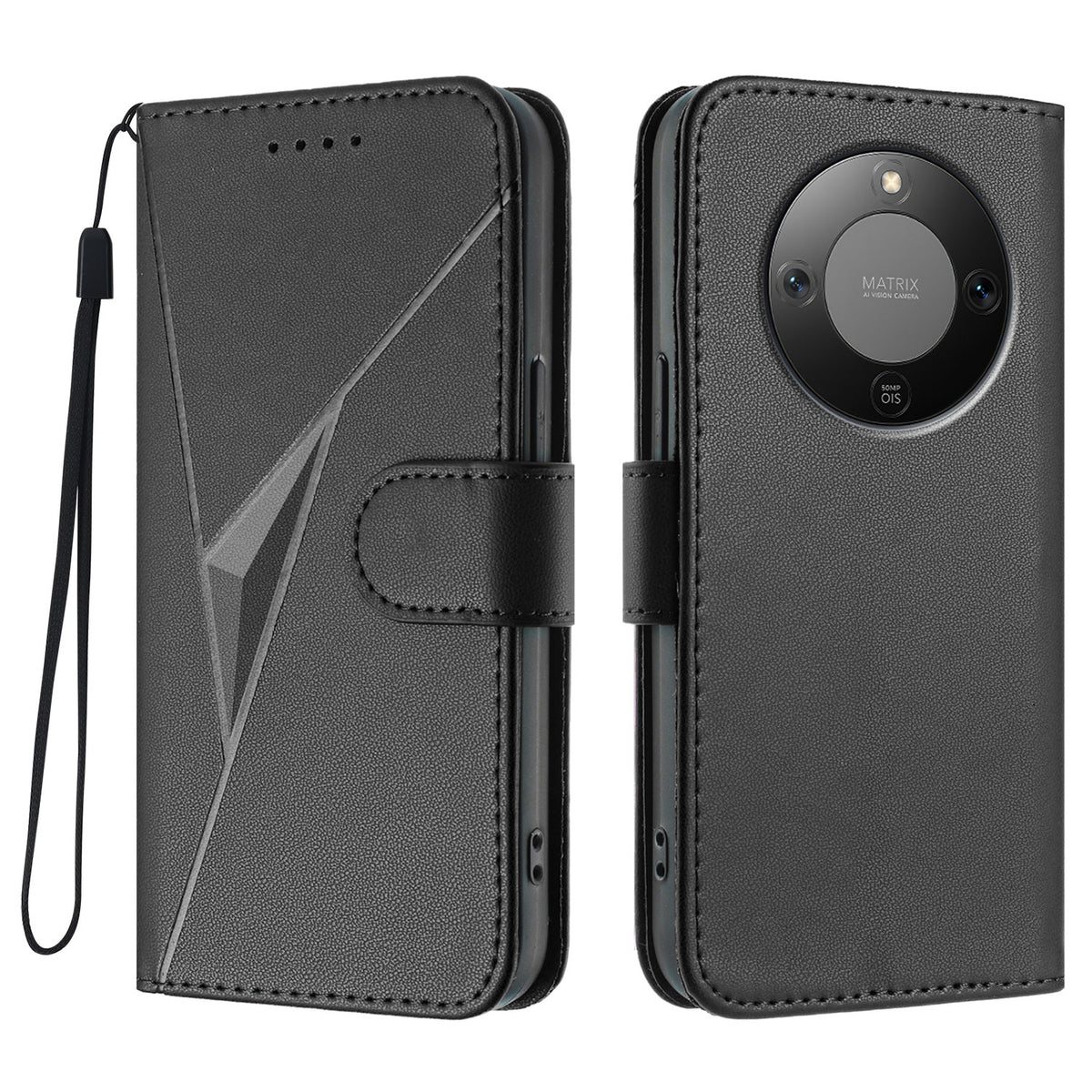 For Honor Magic8 Lite 5G / X9d 5G / X70 5G Case Triangle Imprint Leather Phone Cover with Lanyard