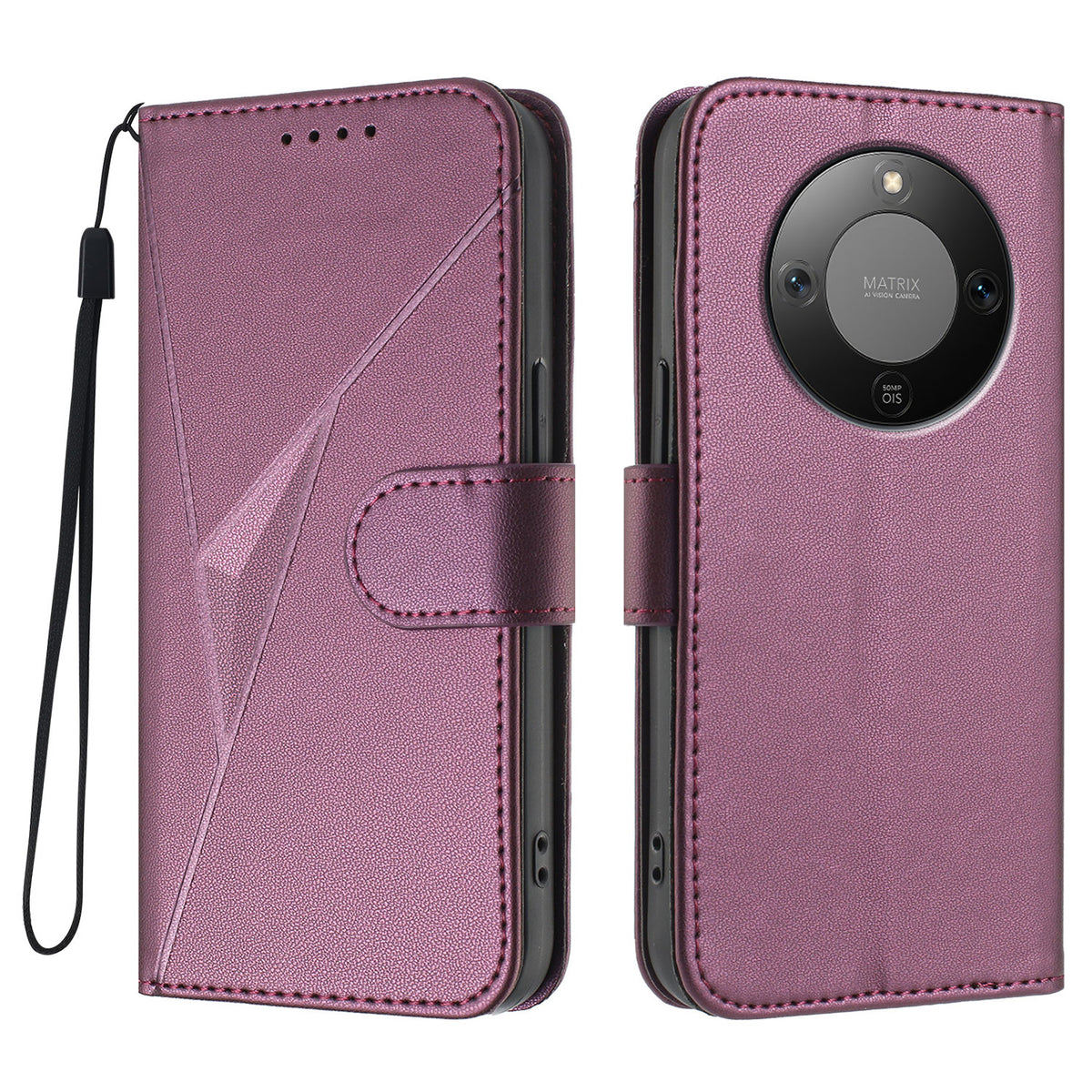 For Honor Magic8 Lite 5G / X9d 5G / X70 5G Case Triangle Imprint Leather Phone Cover with Lanyard