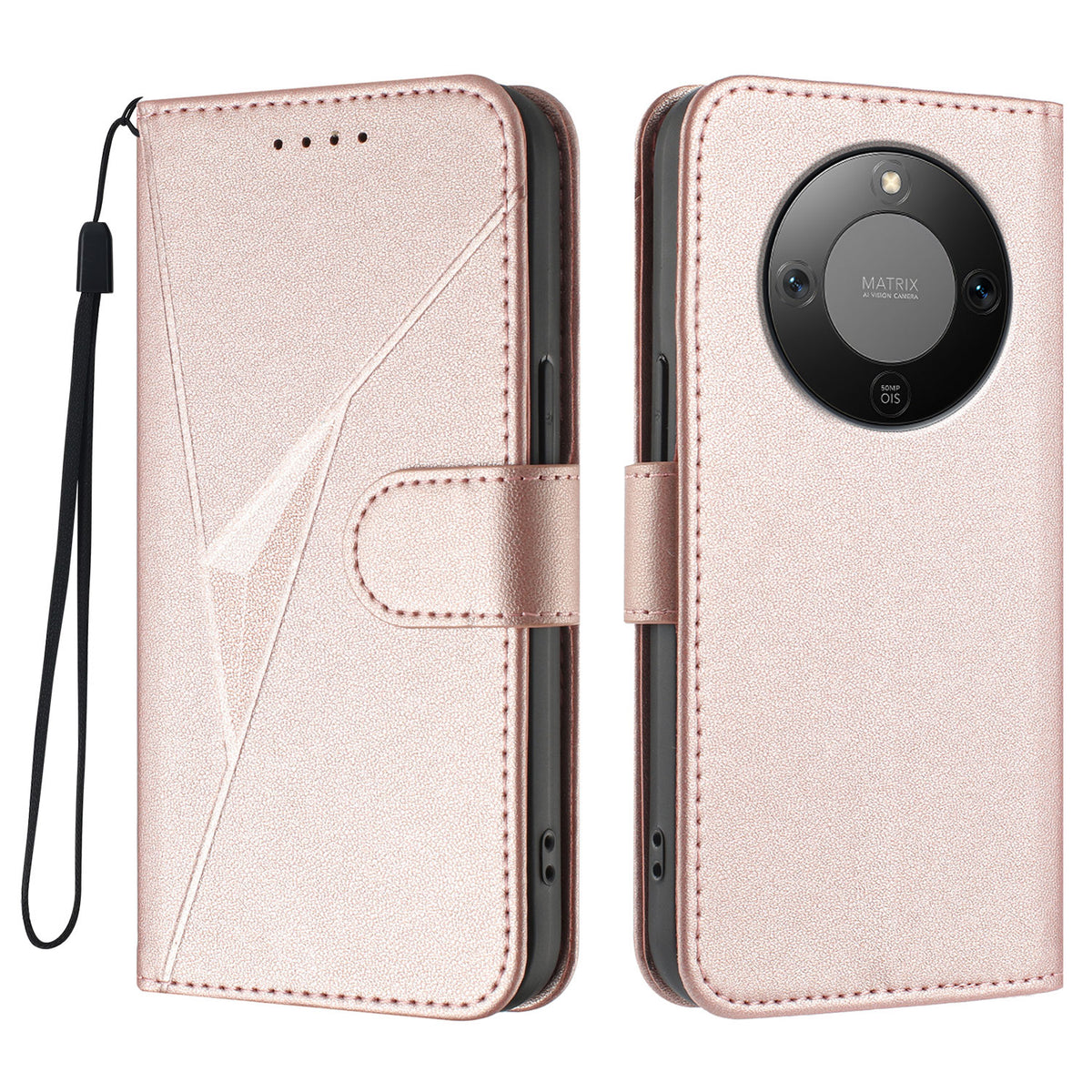 For Honor Magic8 Lite 5G / X9d 5G / X70 5G Case Triangle Imprint Leather Phone Cover with Lanyard