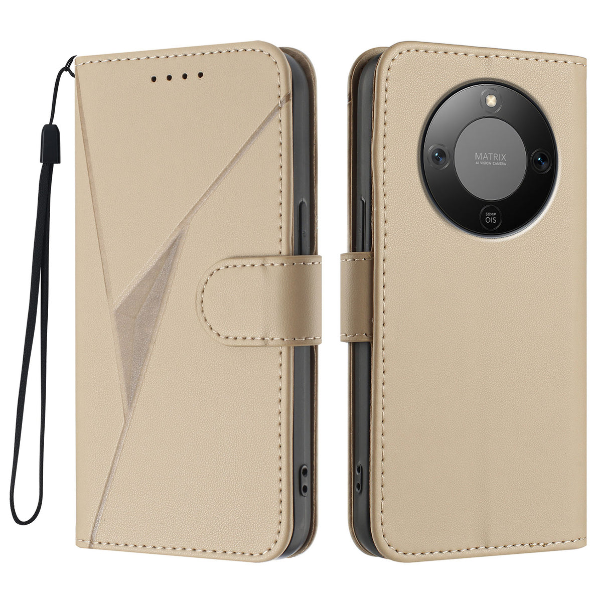 For Honor Magic8 Lite 5G / X9d 5G / X70 5G Case Triangle Imprint Leather Phone Cover with Lanyard