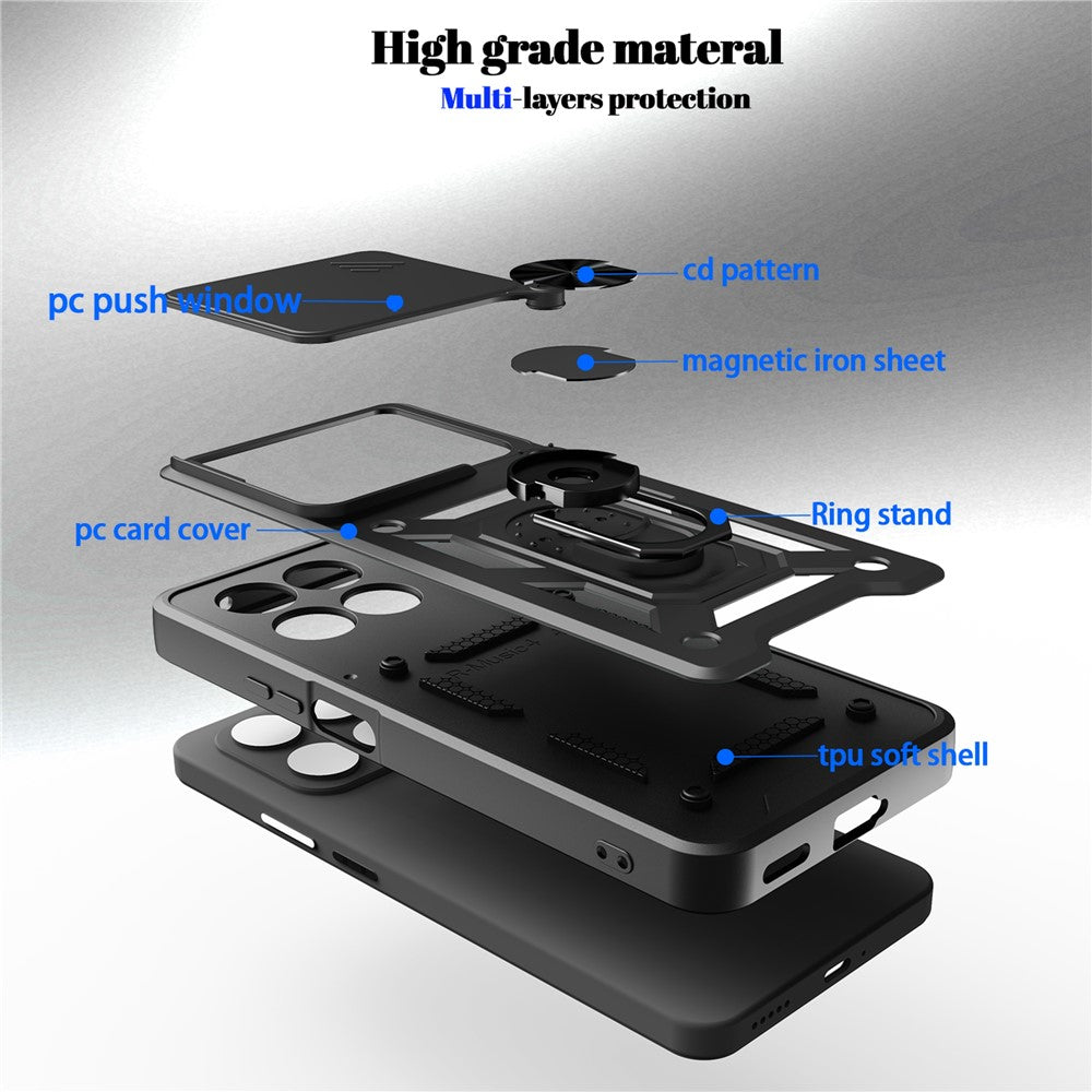 Telefoncover til Honor 400 Smart 5G / 4G / X7d 4G / 5G PC + TPU Kickstand Cover med Skydende Kameralåg
