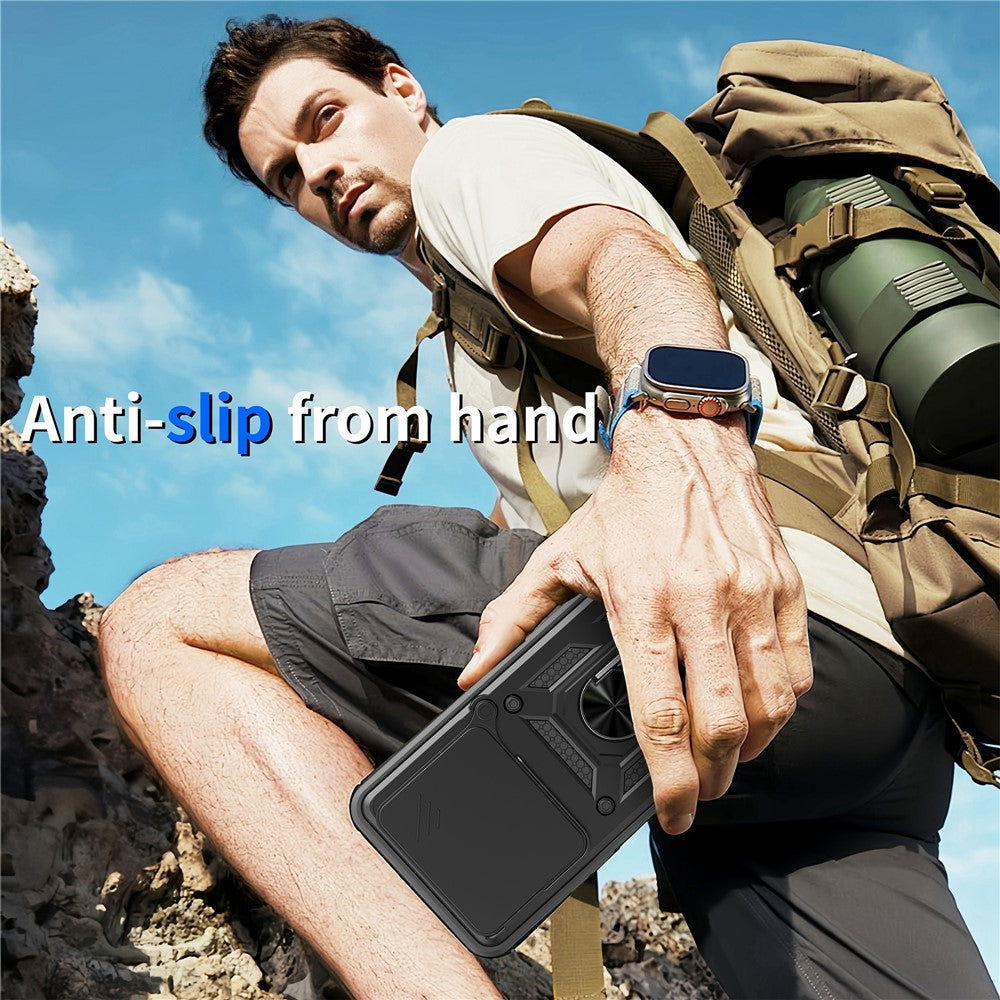 Telefoncover til Honor 400 Smart 5G / 4G / X7d 4G / 5G PC + TPU Kickstand Cover med Skydende Kameralåg