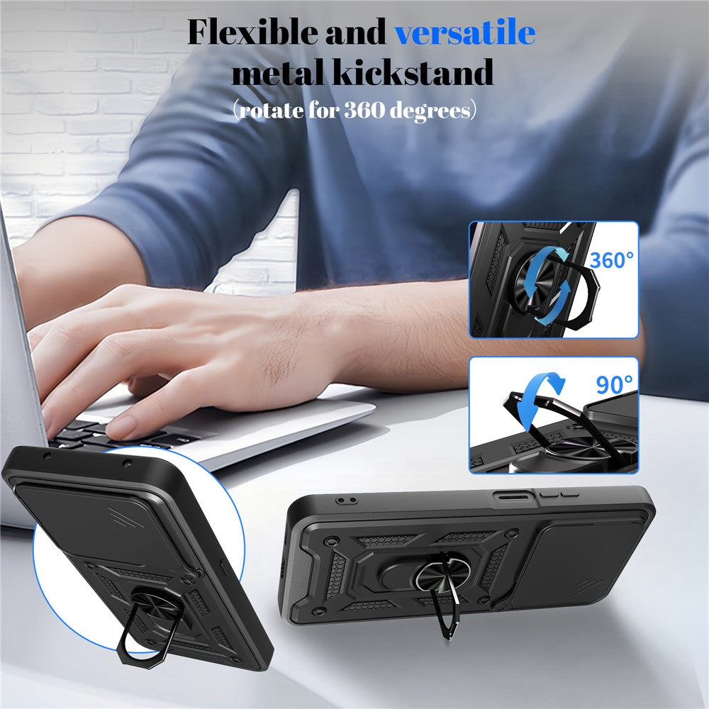 Telefoncover til Honor 400 Smart 5G / 4G / X7d 4G / 5G PC + TPU Kickstand Cover med Skydende Kameralåg