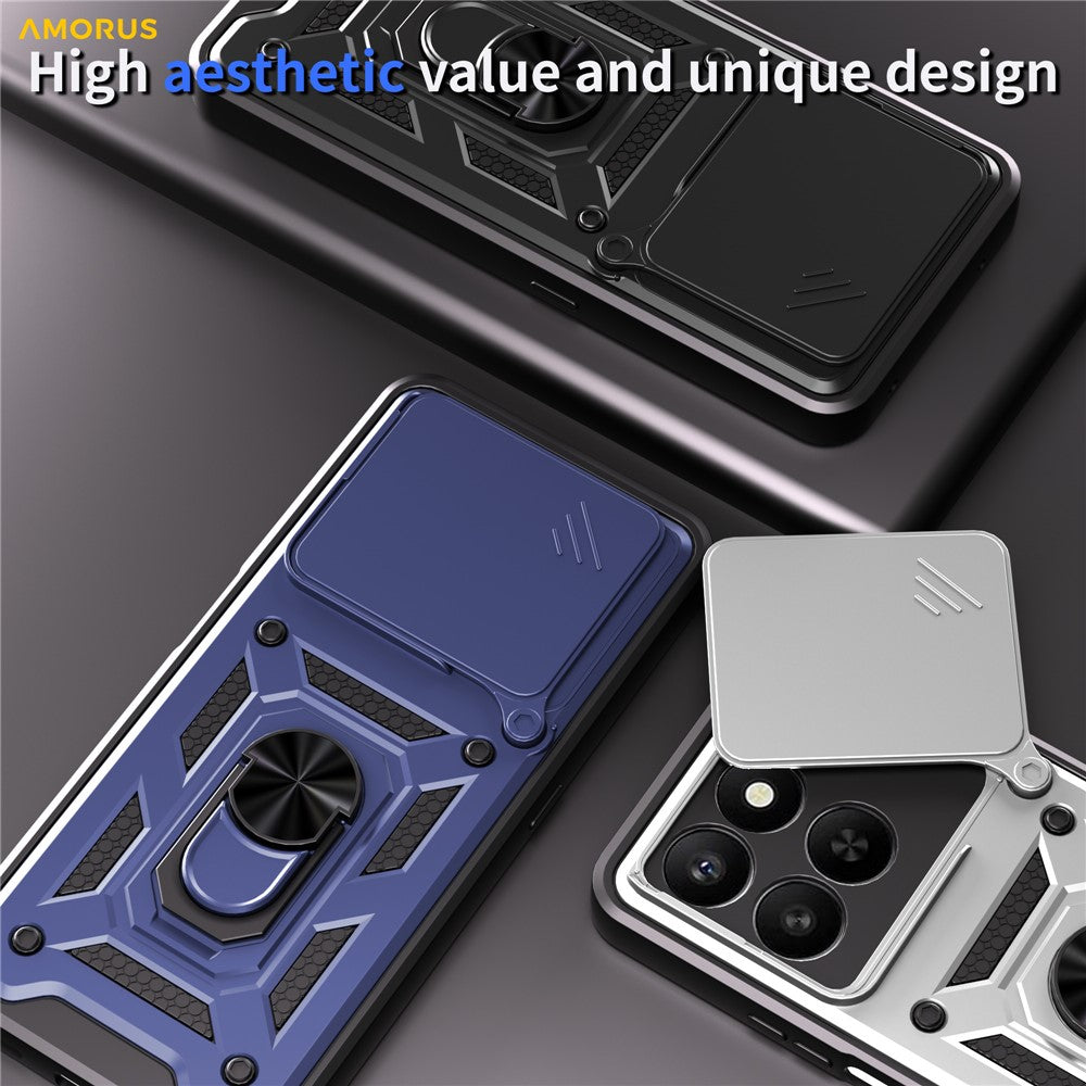 AMORUS telefoncover til Honor 400 Smart 5G / 4G / X7d 4G / 5G støttefod PC + TPU cover med skydelåg til kameralinse