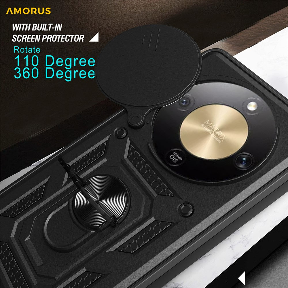 AMORUS For Honor Magic8 Lite 5G / X9d 5G / X70 5G Case Kickstand PC + TPU Phone Cover with Camera Lens Slider