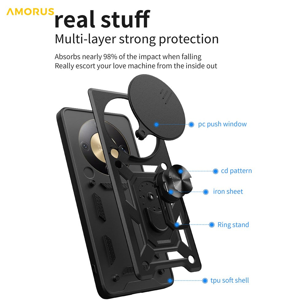 AMORUS For Honor Magic8 Lite 5G / X9d 5G / X70 5G Case Kickstand PC + TPU Phone Cover with Camera Lens Slider