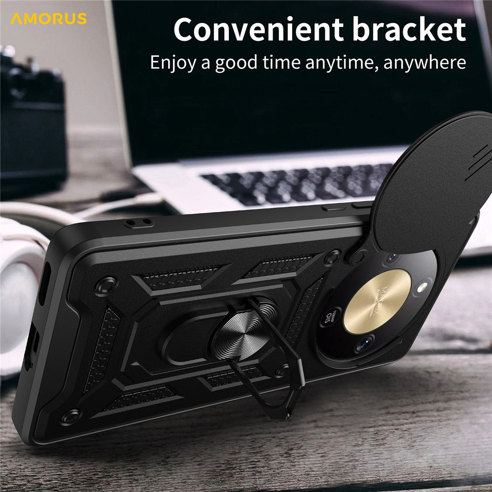 AMORUS For Honor Magic8 Lite 5G / X9d 5G / X70 5G Case Kickstand PC + TPU Phone Cover with Camera Lens Slider