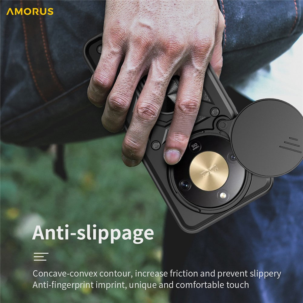 AMORUS For Honor Magic8 Lite 5G / X9d 5G / X70 5G Case Kickstand PC + TPU Phone Cover with Camera Lens Slider