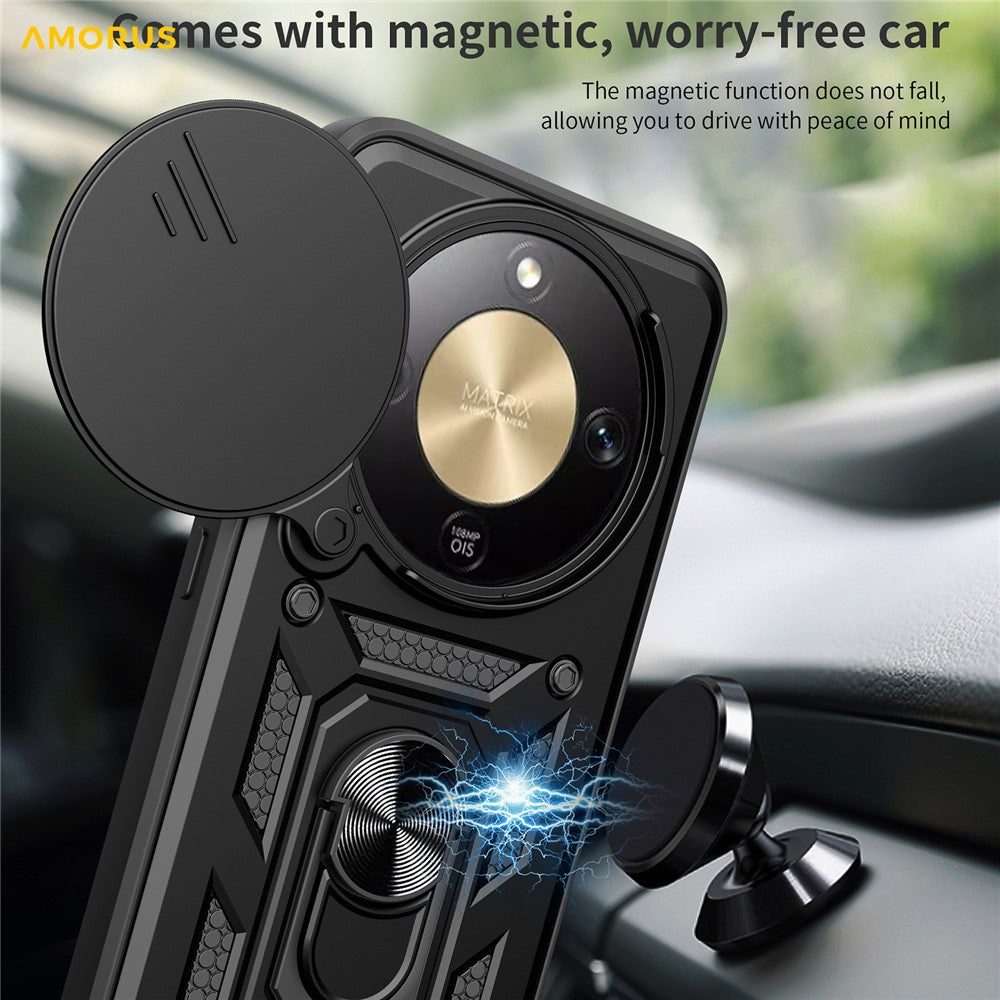 AMORUS For Honor Magic8 Lite 5G / X9d 5G / X70 5G Case Kickstand PC + TPU Phone Cover with Camera Lens Slider