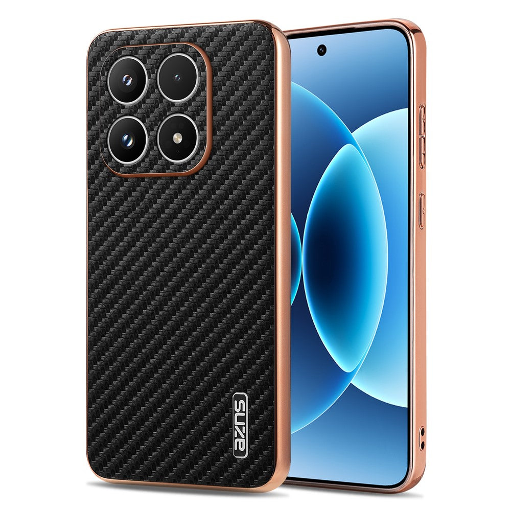 AZNS For Xiaomi 17 Case Electroplating Carbon Fiber Texture PU + TPU Phone Cover