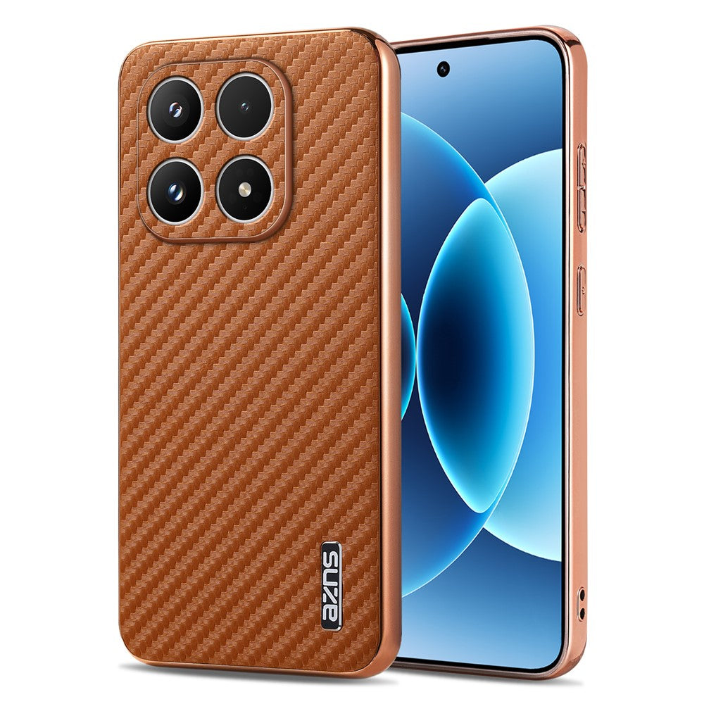 AZNS For Xiaomi 17 Case Electroplating Carbon Fiber Texture PU + TPU Phone Cover