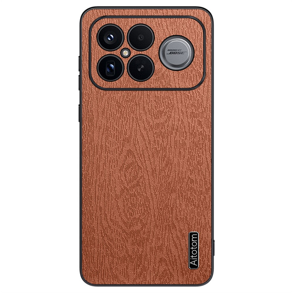 Xiaomi Redmi K90 Pro Max 5G / Poco F8 Ultra-skal Trästruktur PU-läderbelagd PC TPU-mobilskal