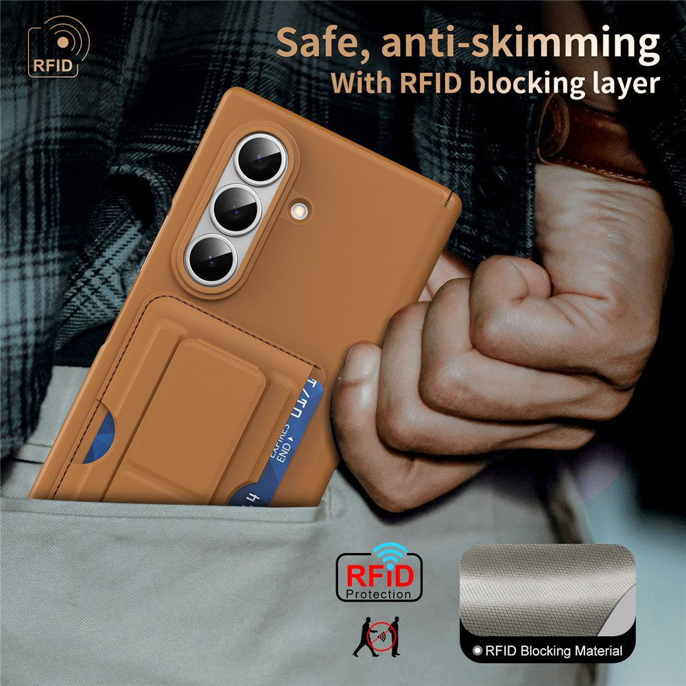 Til Samsung Galaxy Z Fold7 5G-cover RFID-blokerende kortholder PC-telefoncover med støttefod