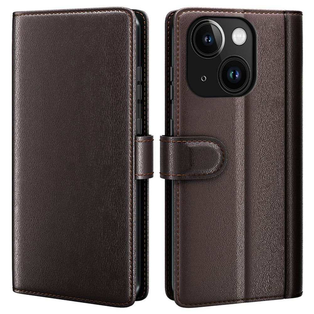AMORUS til iPhone 13 Stand Covers Kalvepræg Ægte Spaltlæderpung Telefoncover