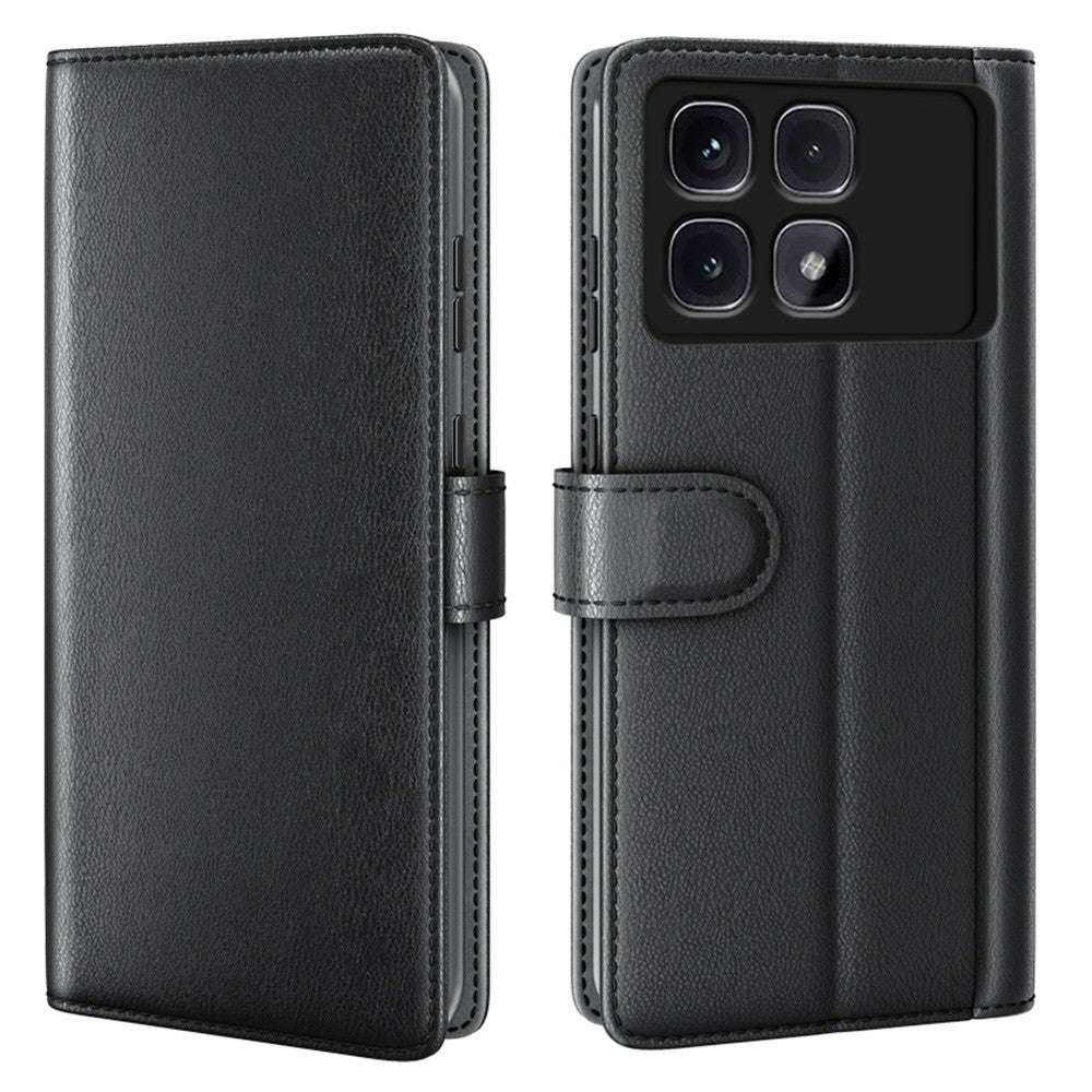 AMORUS För Xiaomi Redmi K70 Ultra Stativskal Kalvstruktur Äkta Splitläder Plånboksfodral