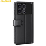AMORUS För Xiaomi Redmi K70 Ultra Stativskal Kalvstruktur Äkta Splitläder Plånboksfodral