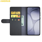 AMORUS För Xiaomi Redmi K70 Ultra Stativskal Kalvstruktur Äkta Splitläder Plånboksfodral