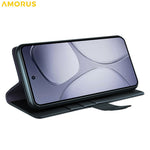 AMORUS För Xiaomi Redmi K70 Ultra Stativskal Kalvstruktur Äkta Splitläder Plånboksfodral
