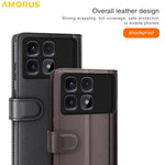 AMORUS För Xiaomi Redmi K70 Ultra Stativskal Kalvstruktur Äkta Splitläder Plånboksfodral