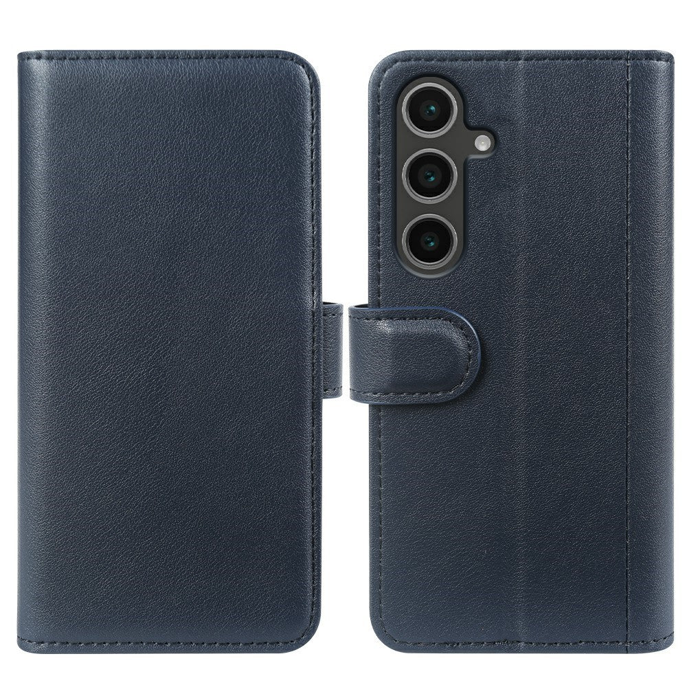 AMORUS För Samsung Galaxy S24 FE Stativskal Kalvstruktur Äkta Splitläder Plånboksfodral
