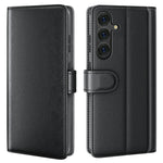 AMORUS For Samsung Galaxy S25 Stand Cases Calf Texture Genuine Split Leather Wallet Phone Cover