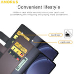 AMORUS For Samsung Galaxy S25 Stand Cases Calf Texture Genuine Split Leather Wallet Phone Cover