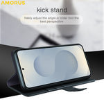 AMORUS til Samsung Galaxy S25 Edge Stand-etuier Kalvetekstur Ægte Spaltlæderpung Telefoncover