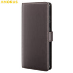 AMORUS til Samsung Galaxy S25 Edge Stand-etuier Kalvetekstur Ægte Spaltlæderpung Telefoncover