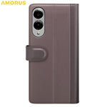 AMORUS til Samsung Galaxy S25 Edge Stand-etuier Kalvetekstur Ægte Spaltlæderpung Telefoncover