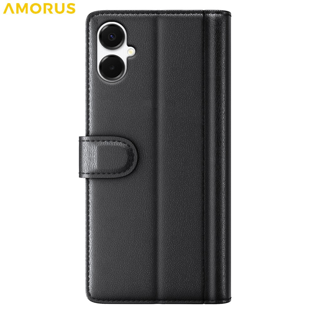 AMORUS För Samsung Galaxy A06 4G / 5G Stativskal Kalvstruktur Äkta Splitläder Plånboksfodral