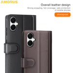 AMORUS För Samsung Galaxy A06 4G / 5G Stativskal Kalvstruktur Äkta Splitläder Plånboksfodral