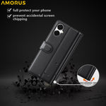 AMORUS For Samsung Galaxy A06 4G / 5G Stand Cases Calf Texture Genuine Split Leather Wallet Phone Cover