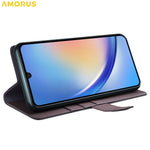 AMORUS til Samsung Galaxy A34 5G Stand Cases Kalveskindstekstur Ægte Spaltlæder Tegnebog Telefoncover