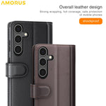 AMORUS til Samsung Galaxy A34 5G Stand Cases Kalveskindstekstur Ægte Spaltlæder Tegnebog Telefoncover