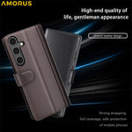 AMORUS til Samsung Galaxy A34 5G Stand Cases Kalveskindstekstur Ægte Spaltlæder Tegnebog Telefoncover